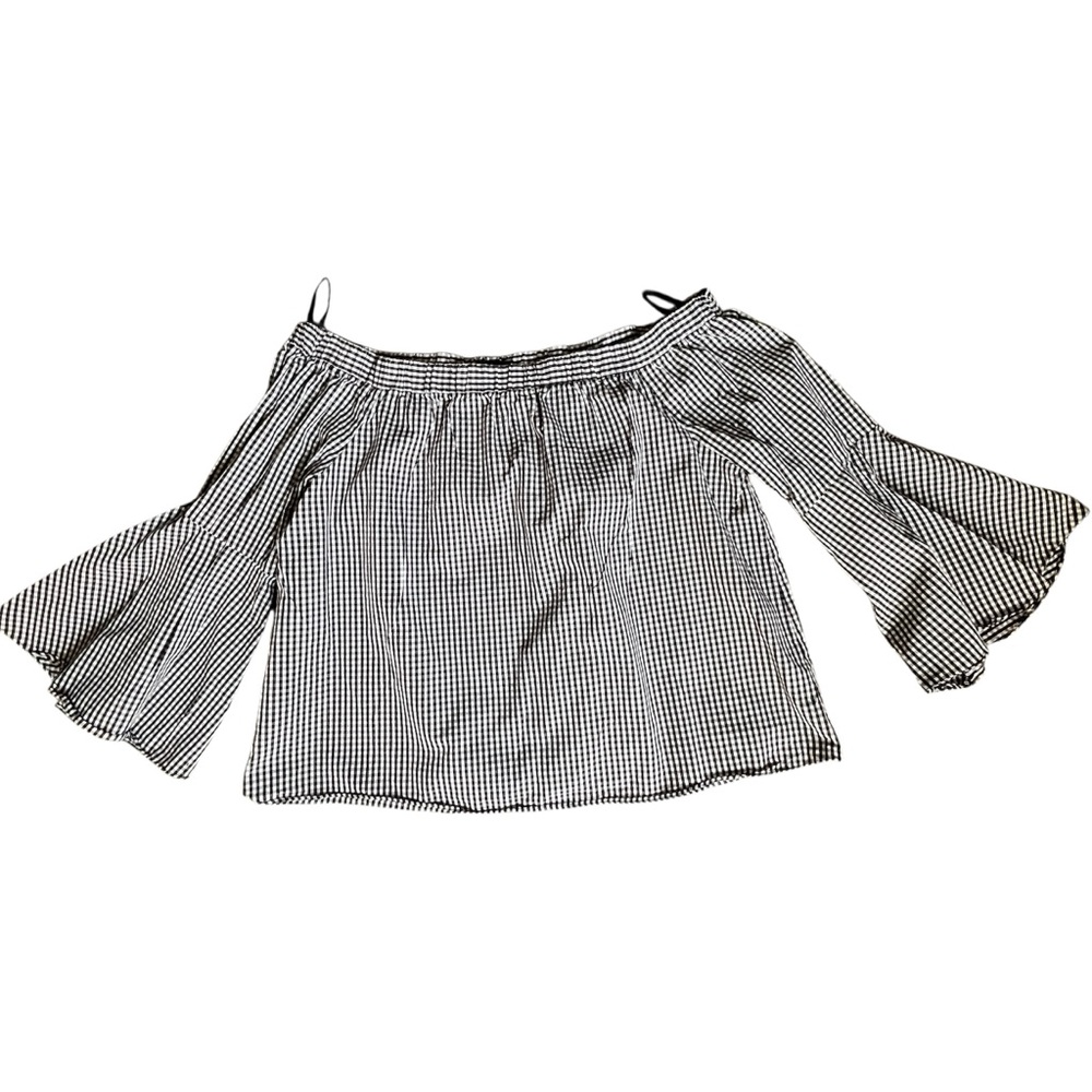 Saks Fifth Avenue black and White gingham Ruffled Off-the-Shoulder Blouse